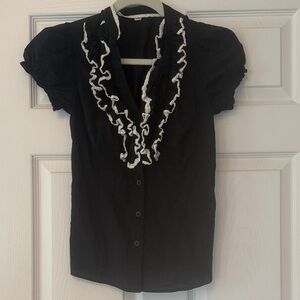 Anthropologie Black Ruffled Bib Collar Blouse